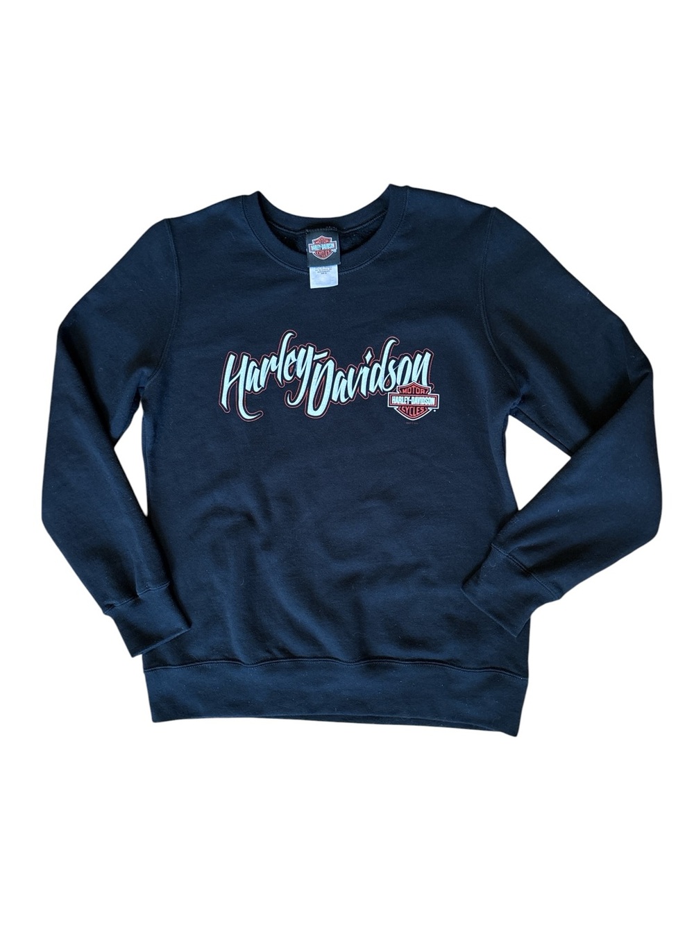 Harley-Davidson black orange and White Script Crewneck sweatshirt M Rapid City
